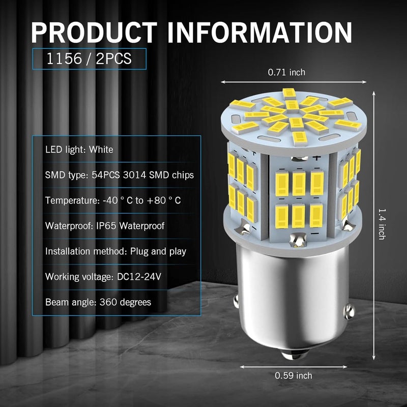 waswale 2 PCS 1156 LED Bulb Reversing Light, Single Contact 6800K Super Bright Turn Signal Bulb, 1141 1003 7506 BA15S Bulb, Universal for Most Cars (White) - Image 2